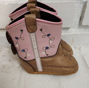 Old West Infant Pink & Brown Western Boots, Size 3